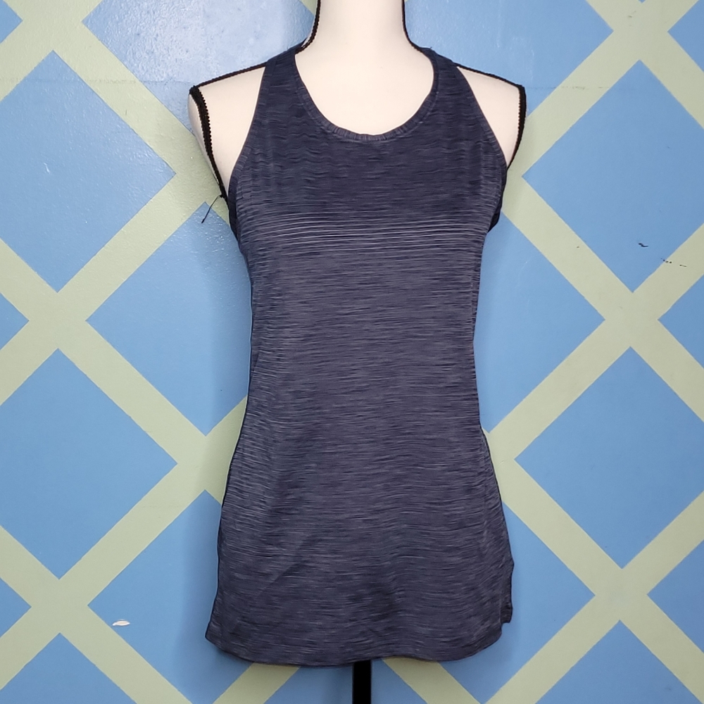 ATHLETA Stripe Chi Blue Sheer Racerback